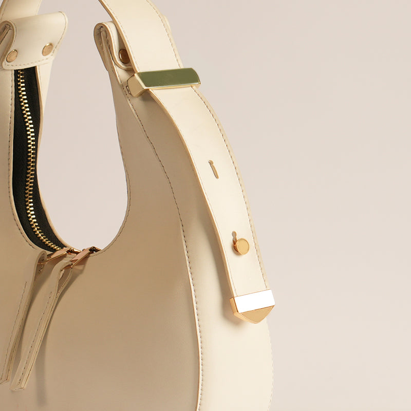 White 2024 & Gold Leather Hobo Bag